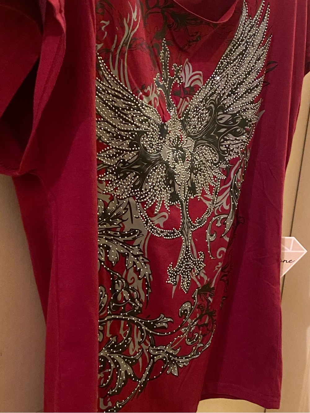 NEW Rhinestone 🦅 Wing Graphic Tee in Deep Red